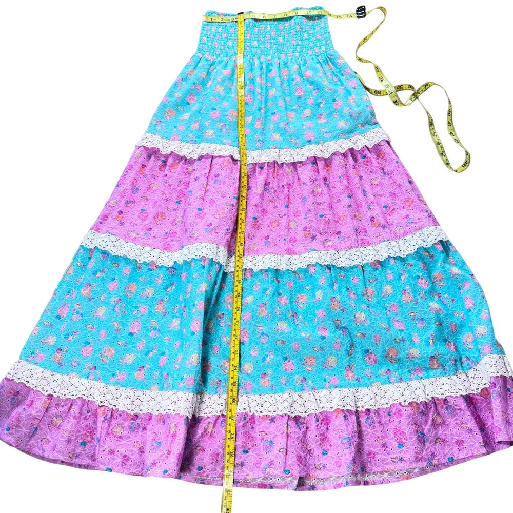 Beach Bunny Everette Maxi Skirt Teal Pink Seashell Eyelet Lace Smocked Boho NWT - Picture 12 of 13